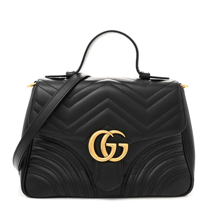 Gucci Calfskin Matelasse Small GG Marmont Top Handle Shoulder Bag Black 1 of 13