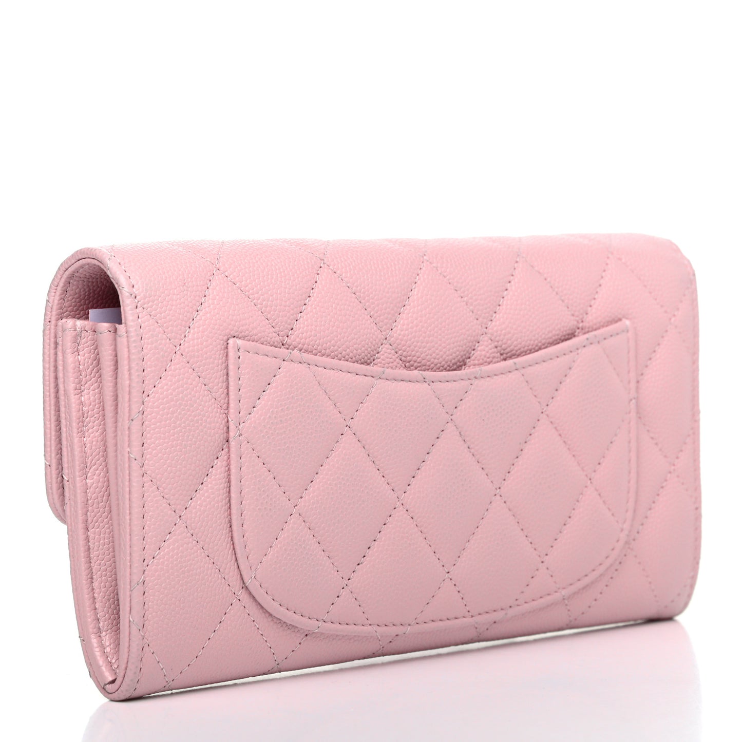 Caviar Quilted Large Gusset Flap Wallet Light Pink