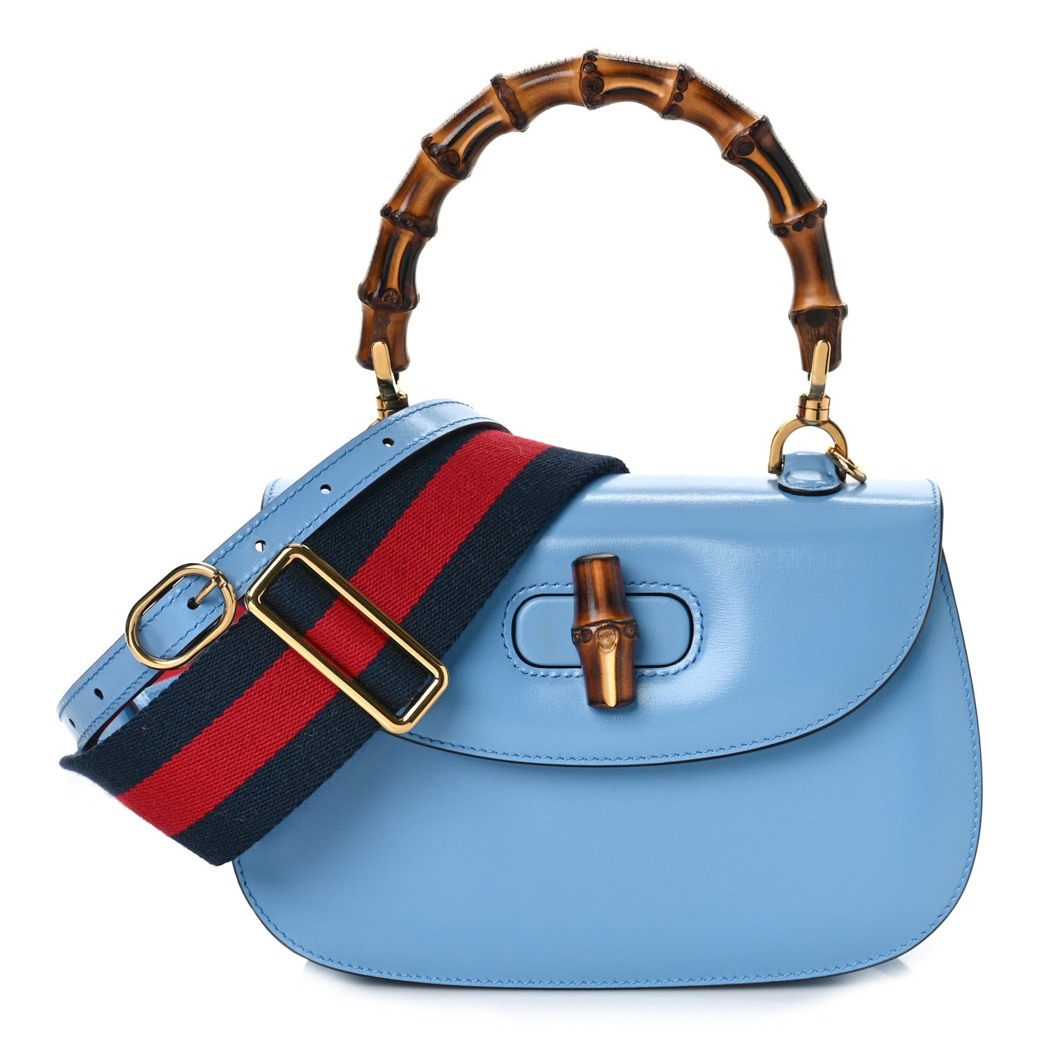 Gucci Boarded Dyana Lux Calfskin Web Small Bamboo 1947 Top Handle Bag Blue 2 of 9