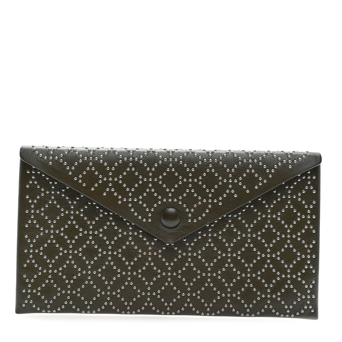 Calfskin Arabesque Studded Small Louise Envelope Clutch Olive