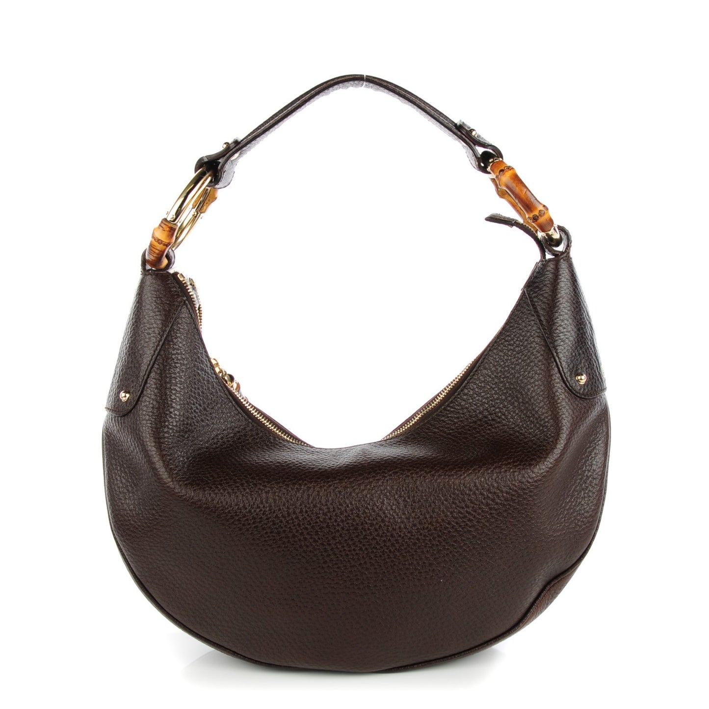 Pebbled Calfskin Half Moon Bamboo Ring Hobo Dark Brown