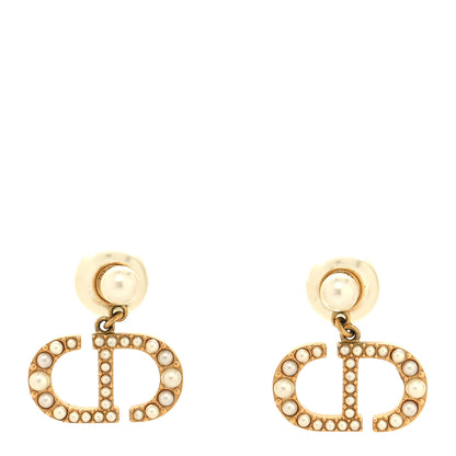 Christian Dior Pearl Crystal Tribal CD Drop Earrings Gold 1 of 4