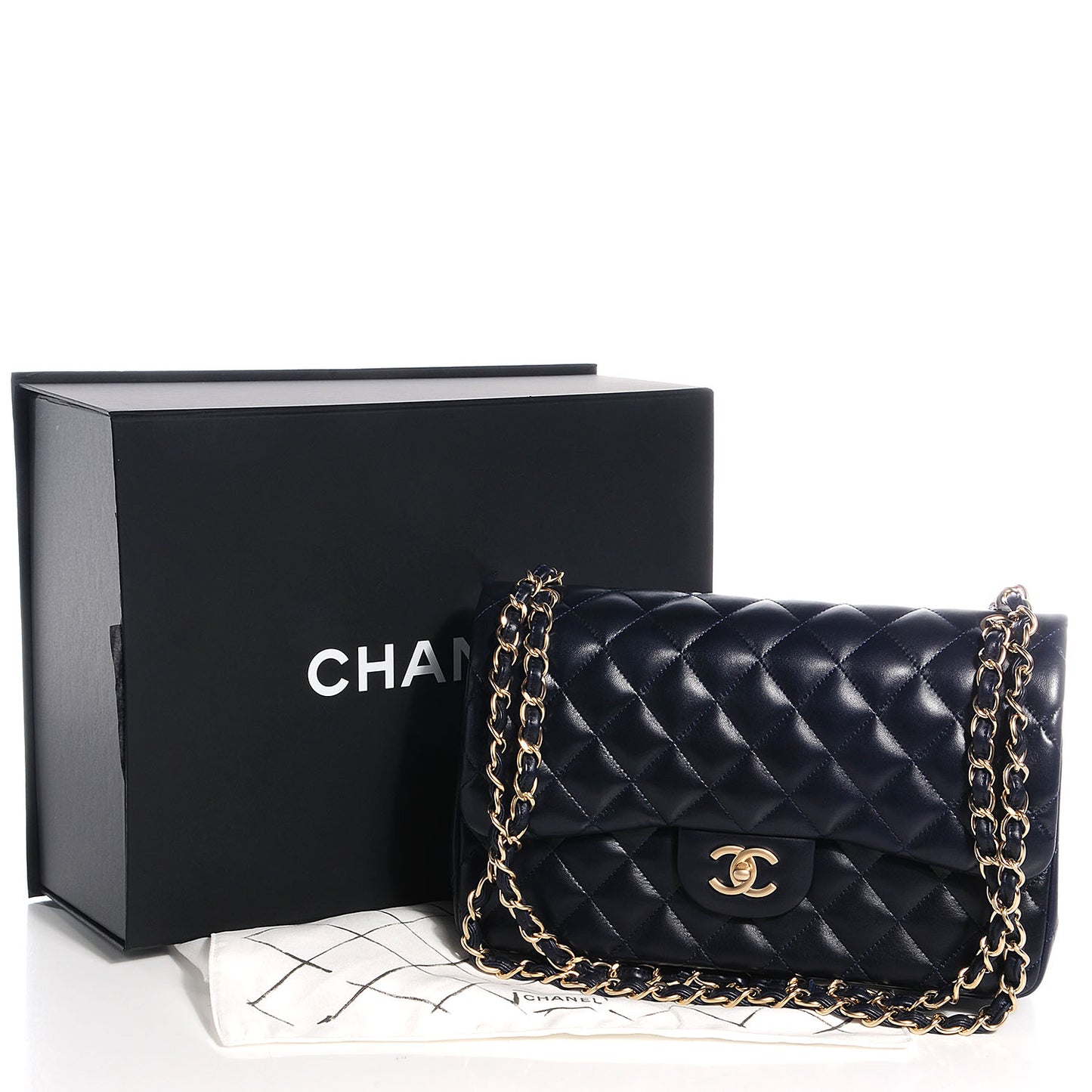 Lambskin Jumbo Double Flap Navy Blue