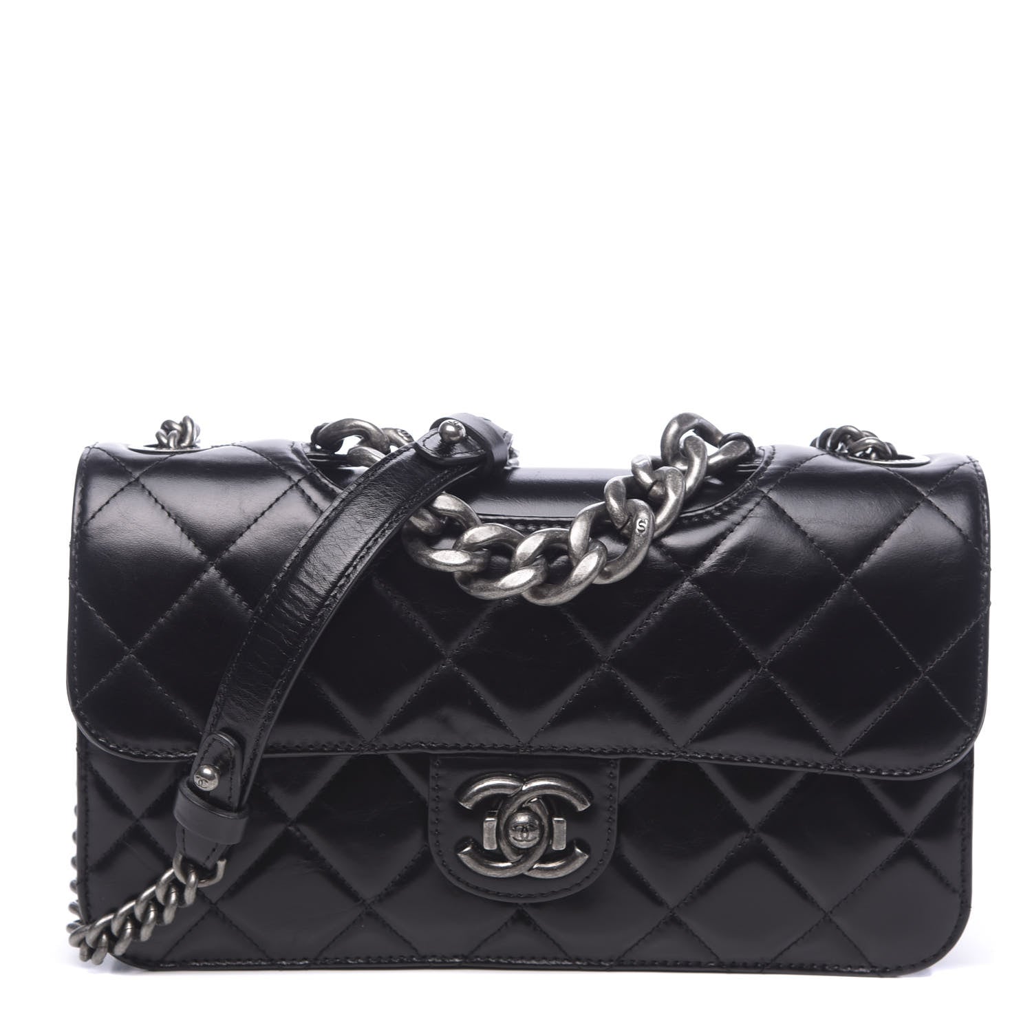 Chanel Glazed Calfskin Quilted Medium Perfect Edge Flap Black 1 of 12