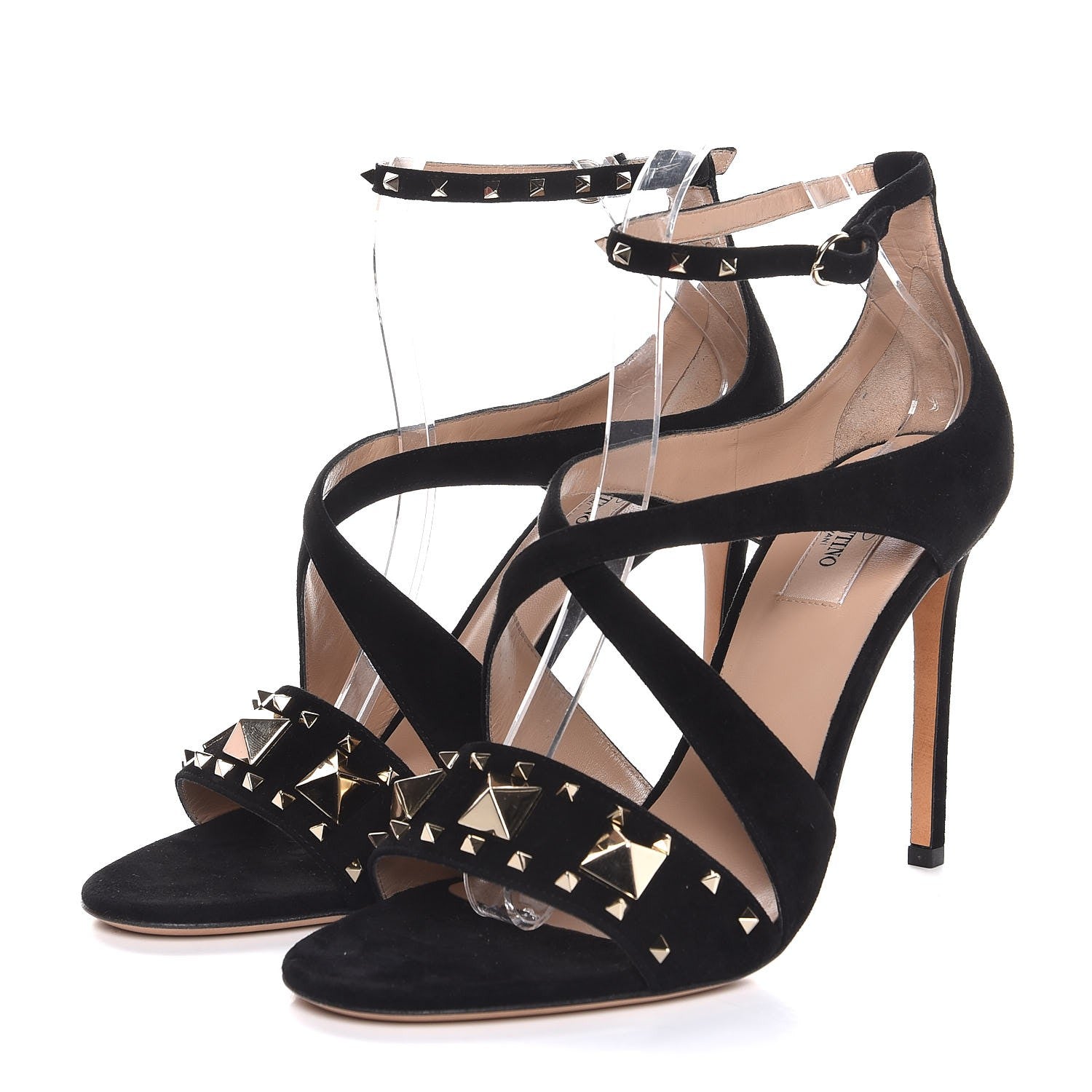 Valentino Garavani Suede Rockstud Lovestud Ankle Strap 100 Sandals 38.5 Black 3 of 9