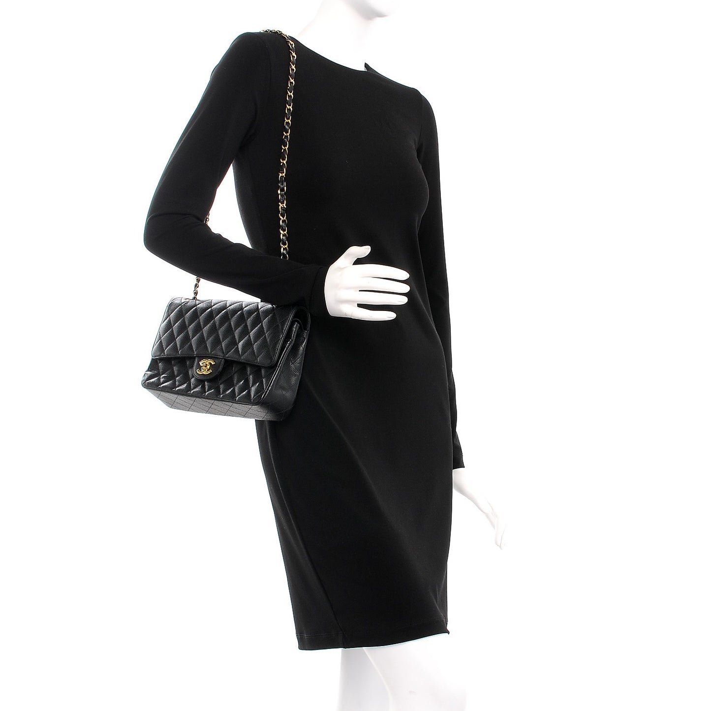 Caviar Quilted Medium Double Flap Black