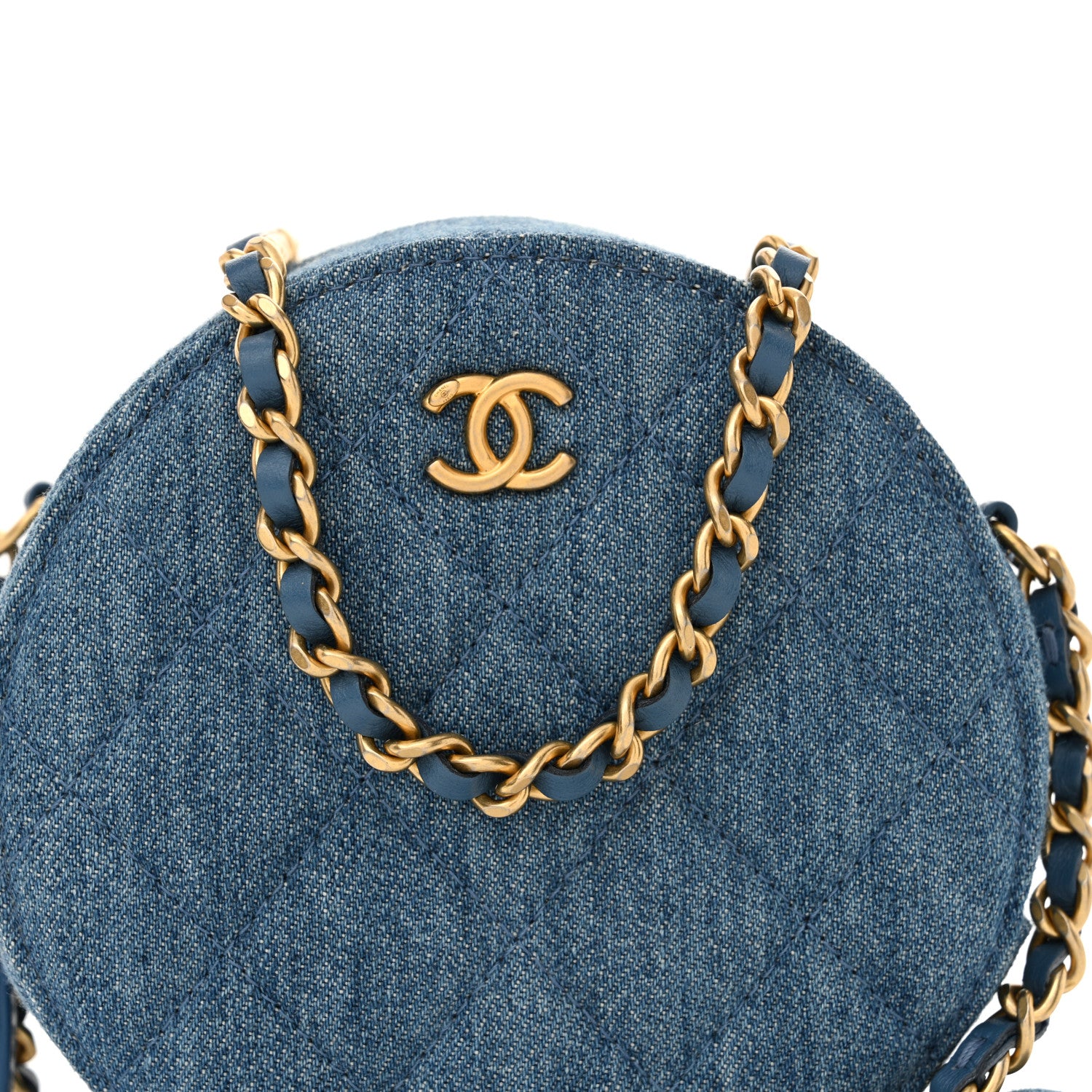 Chanel Denim Quilted Round Pearl Crush Clutch With Chain Blue 8 of 11