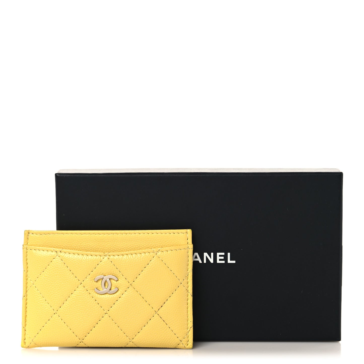 Caviar Quilted Card Holder Yellow
