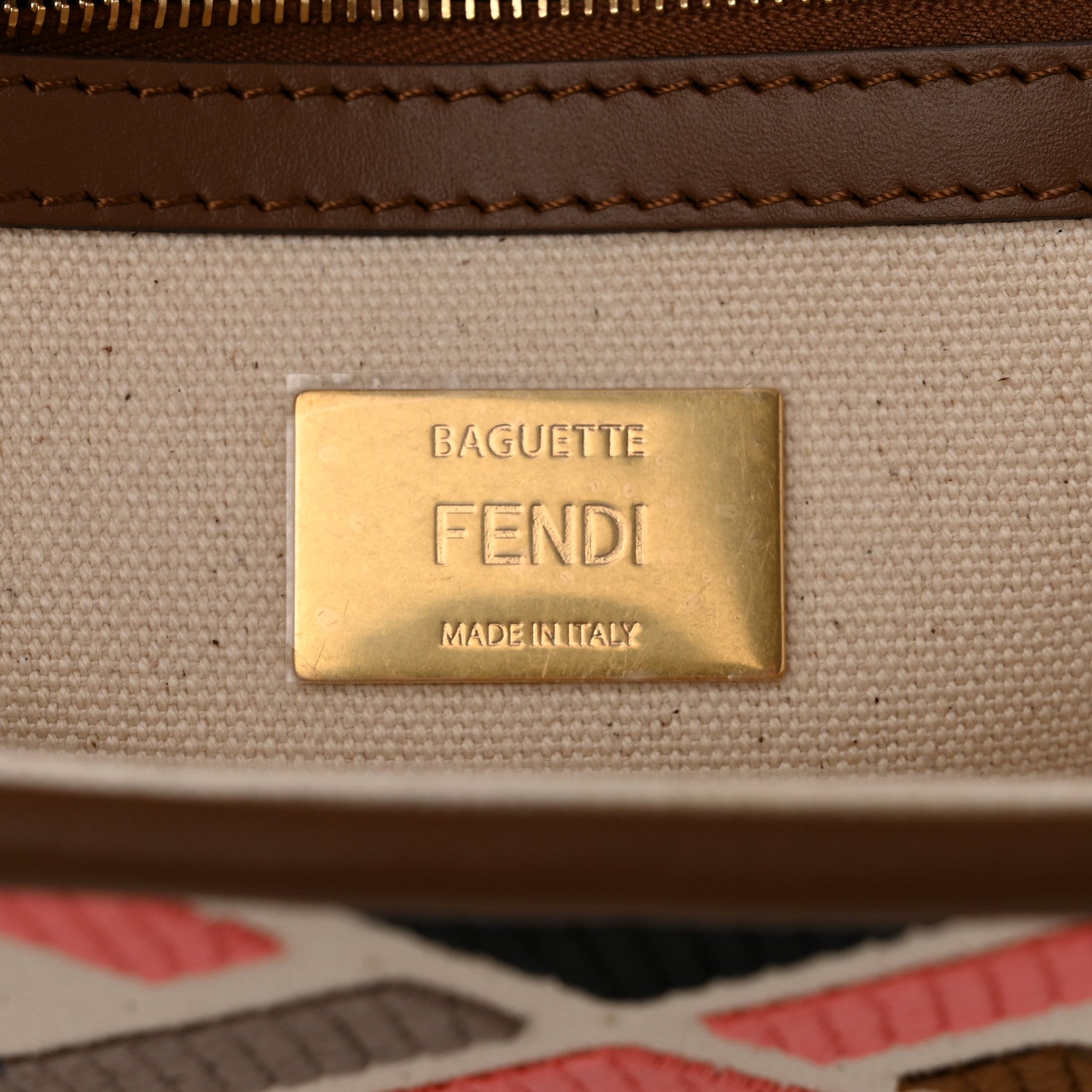 Fendi Canvas Ricamo Vitello King FF Multicolor Embroidered Baguette Grezzo Multicolor Gianduia 6 of 10