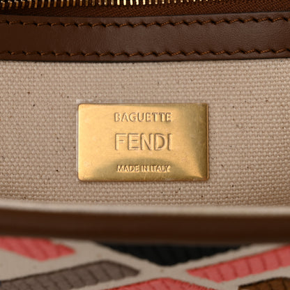 Fendi Canvas Ricamo Vitello King FF Multicolor Embroidered Baguette Grezzo Multicolor Gianduia 6 of 10