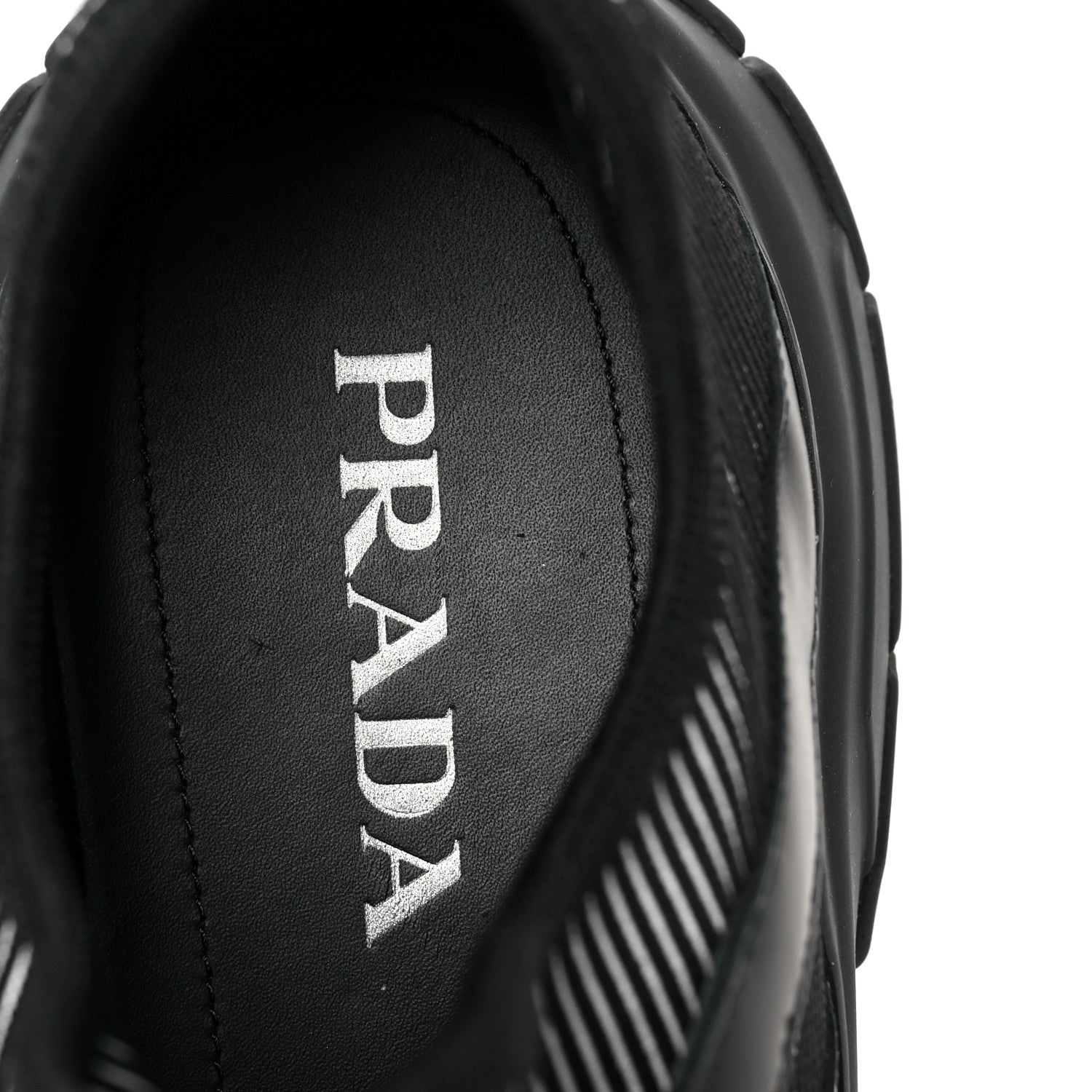 Prada Knit Fabric Mens Logo Sneakers 9 Black White 7 of 8