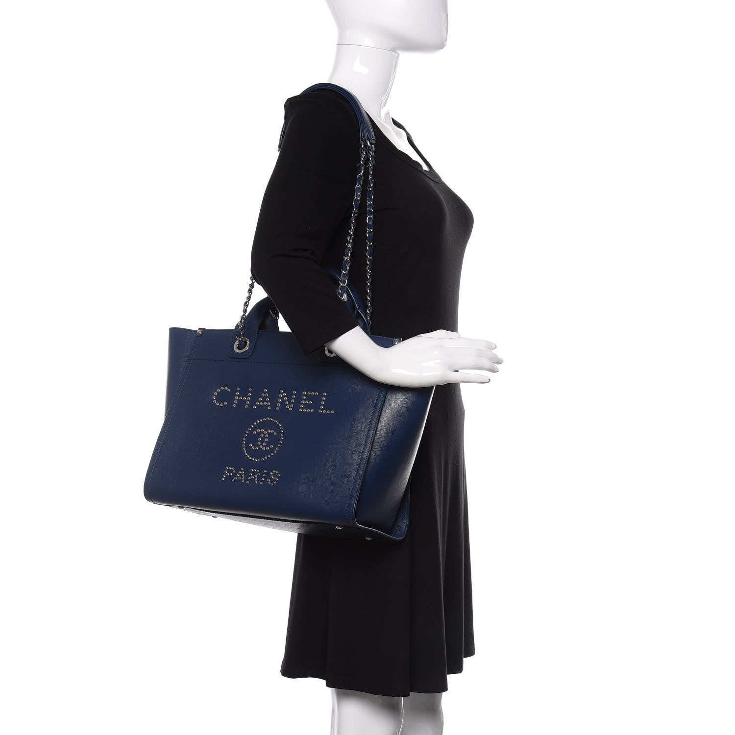 Chanel Caviar Small Studded Deauville Tote Navy 2 of 10