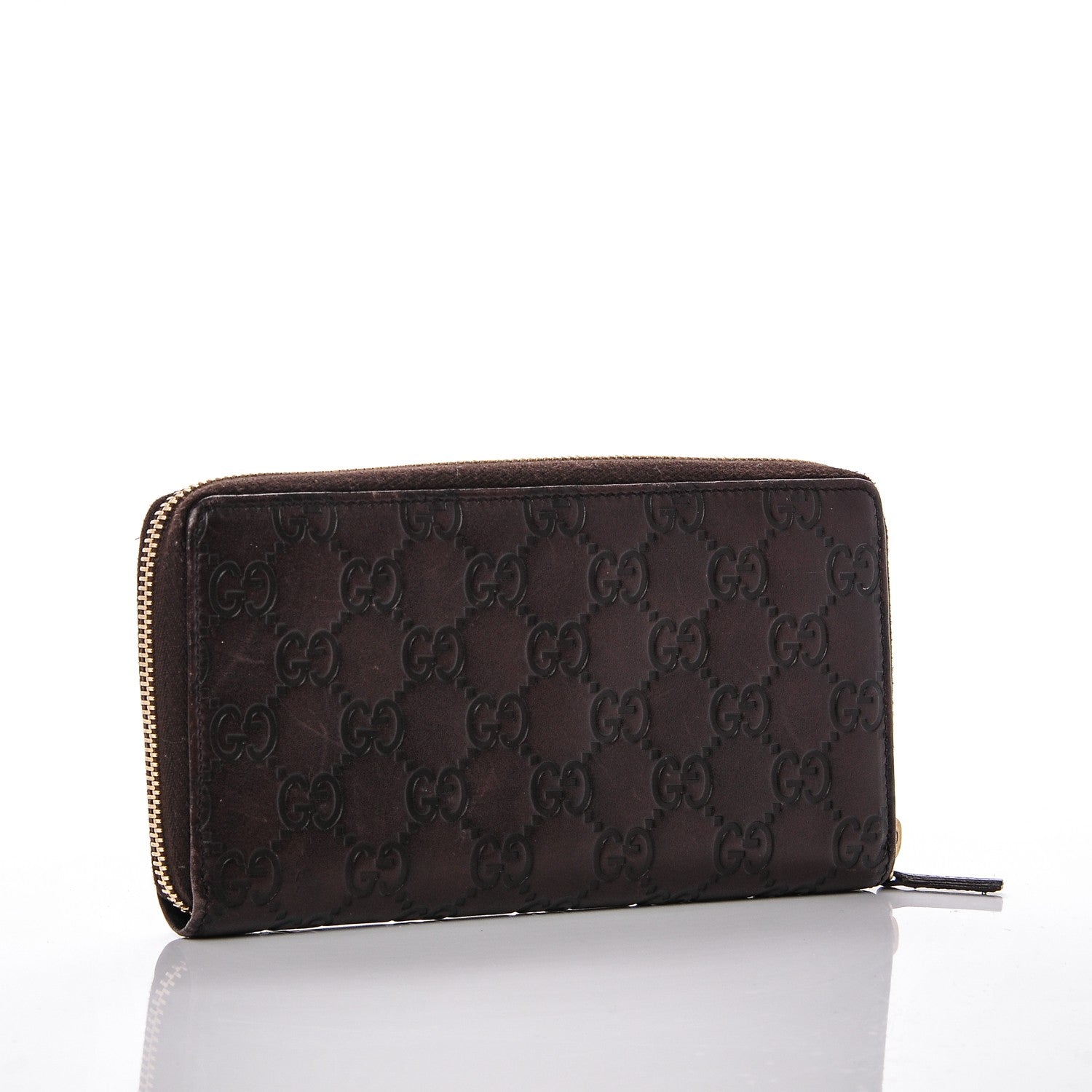 Gucci Guccissima Margaux Calfskin Metal Bar Zip Around Wallet Chocolate 3 of 6