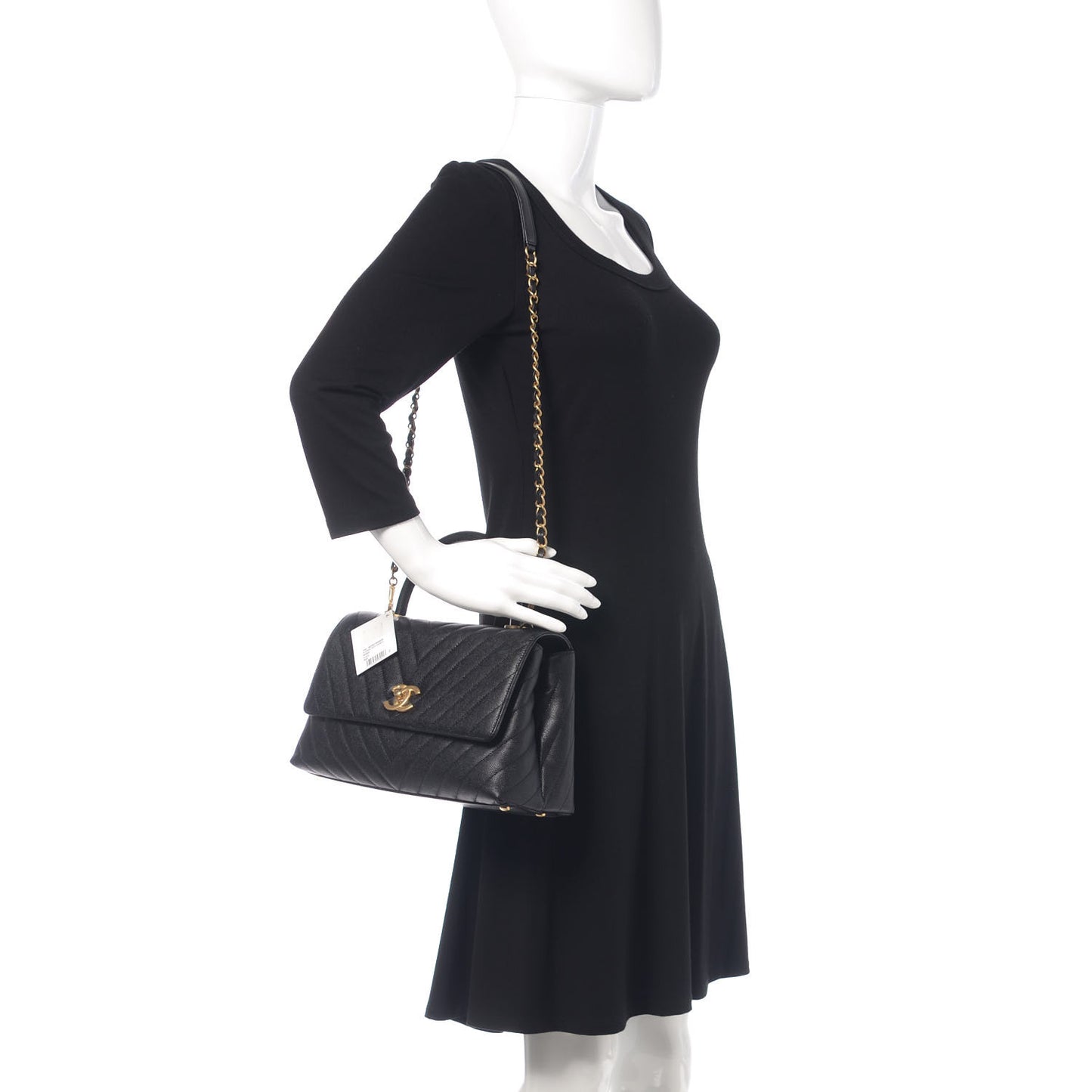 Caviar Chevron Quilted Small Coco Handle Flap Black