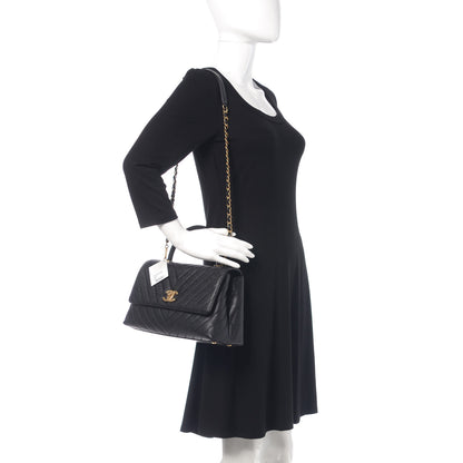 Chanel Caviar Chevron Quilted Small Coco Handle Flap Black 2 of 14