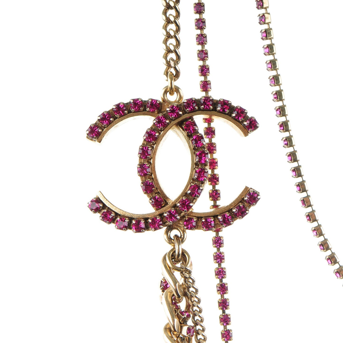 Swarovski Crystal Tiered Chain CC Necklace Gold Pink