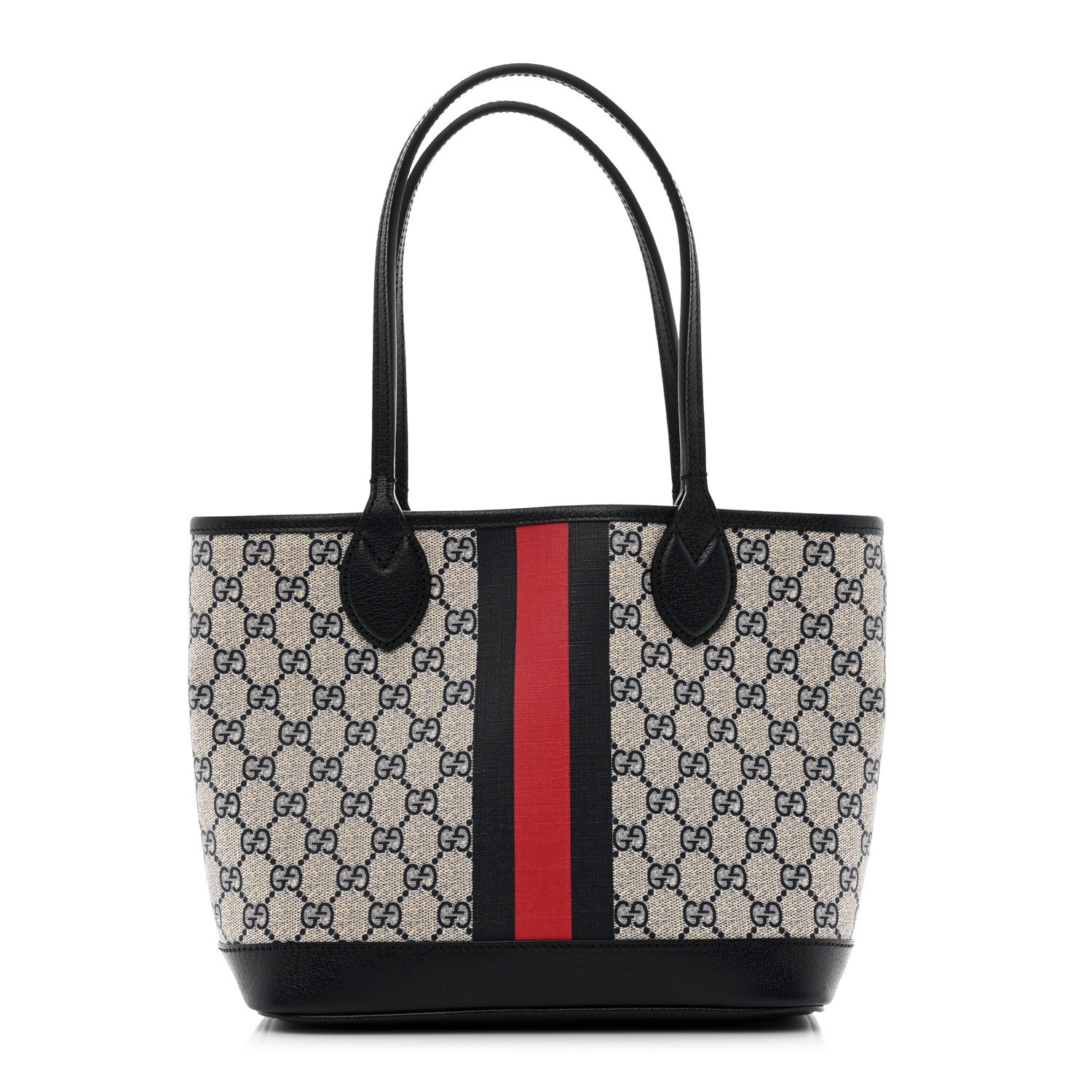 Gucci GG Supreme Monogram Textured Dollar Calfskin Web Small Ophidia Tote Beige Blue 1 of 10