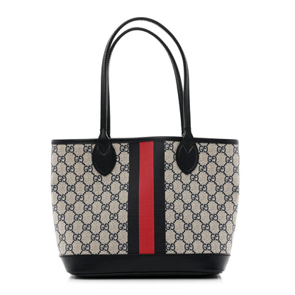 Gucci GG Supreme Monogram Textured Dollar Calfskin Web Small Ophidia Tote Beige Blue 1 of 10