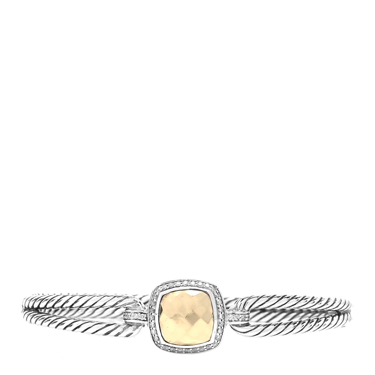 David Yurman Sterling Silver 18K Yellow Gold Diamond Albion Cable Bracelet 1 of 4