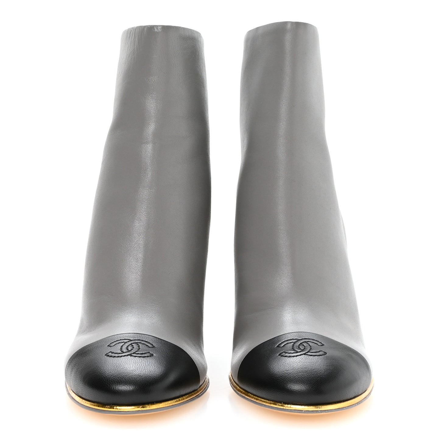 Lambskin Cap Toe Open Wedge Ankle Boots 37.5 Grey Black