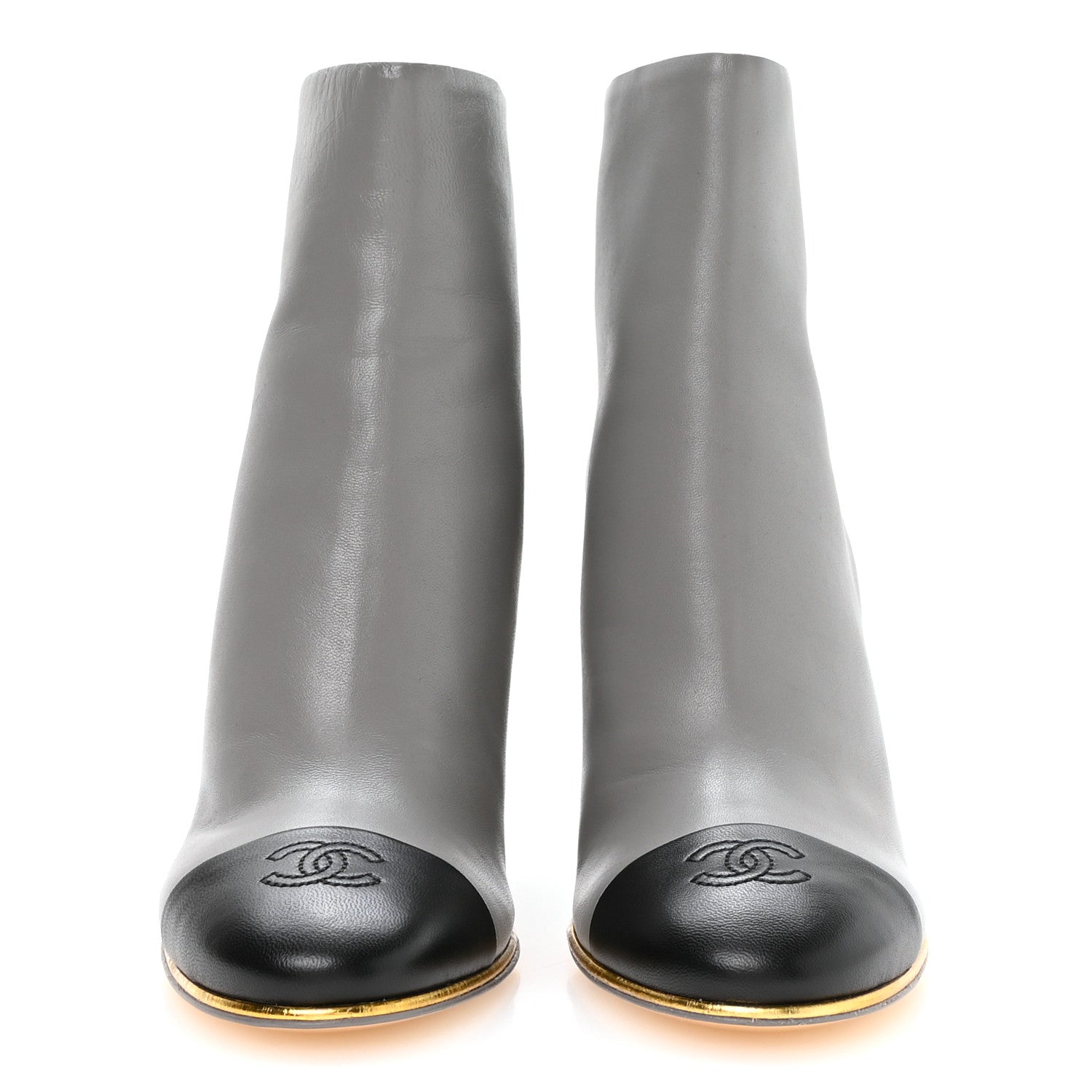 Chanel Lambskin Cap Toe Open Wedge Ankle Boots 37.5 Grey Black 3 of 9