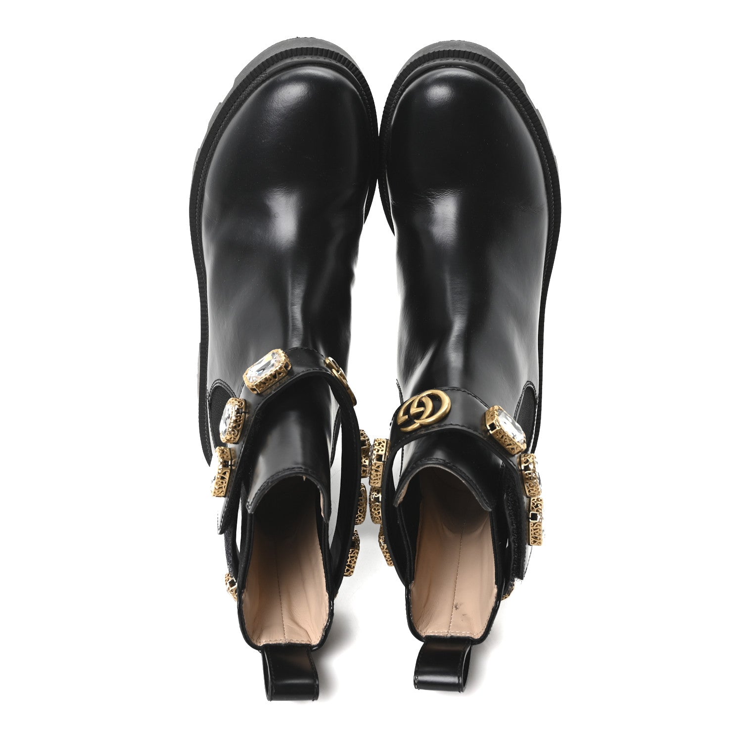 Gucci Calfskin Crystal GG Trip Chelsea Ankle Boots 35 Black 2 of 9
