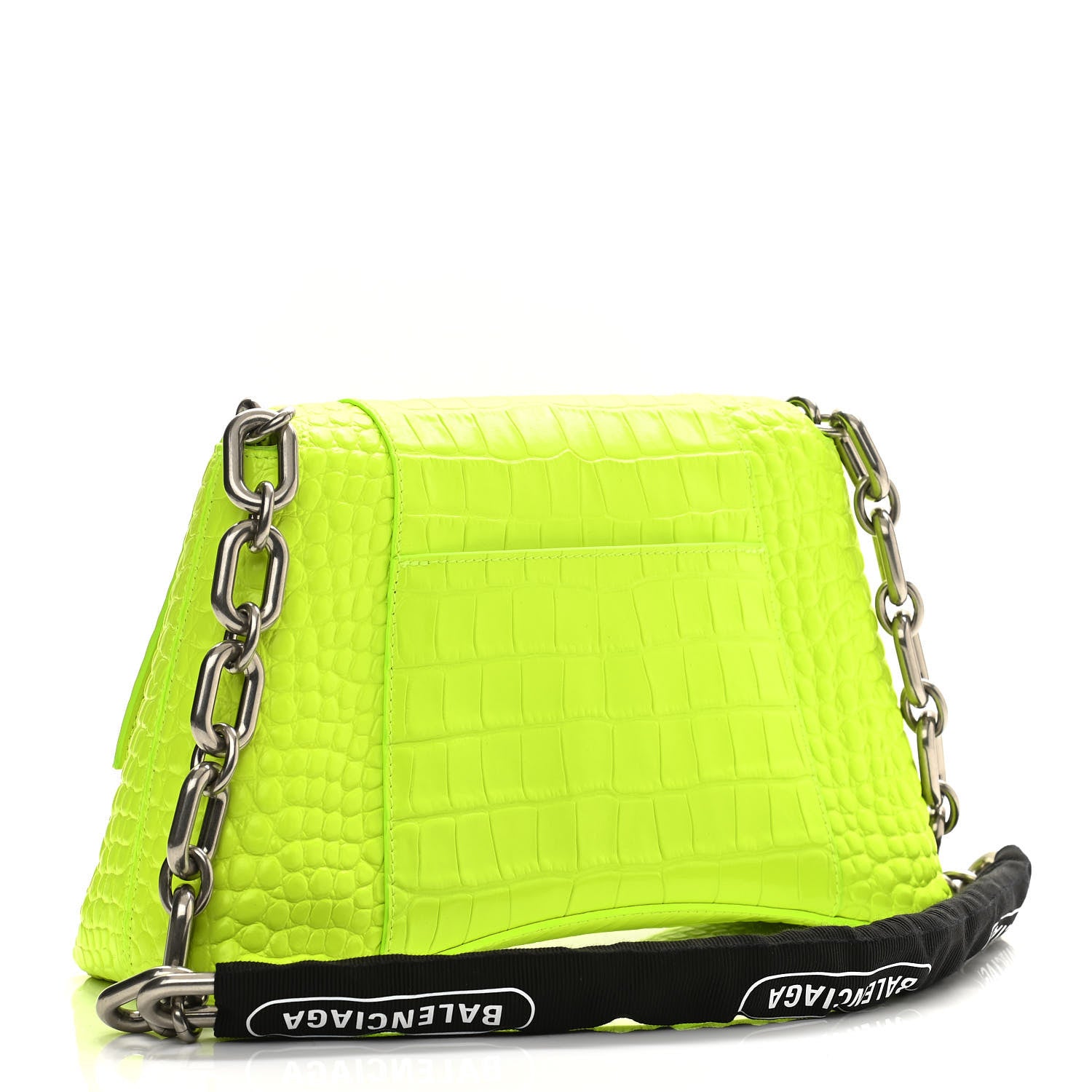 Balenciaga Calfskin Crocodile Embossed S Downtown Chain Shoulder Bag Fluo Yellow Black 3 of 11
