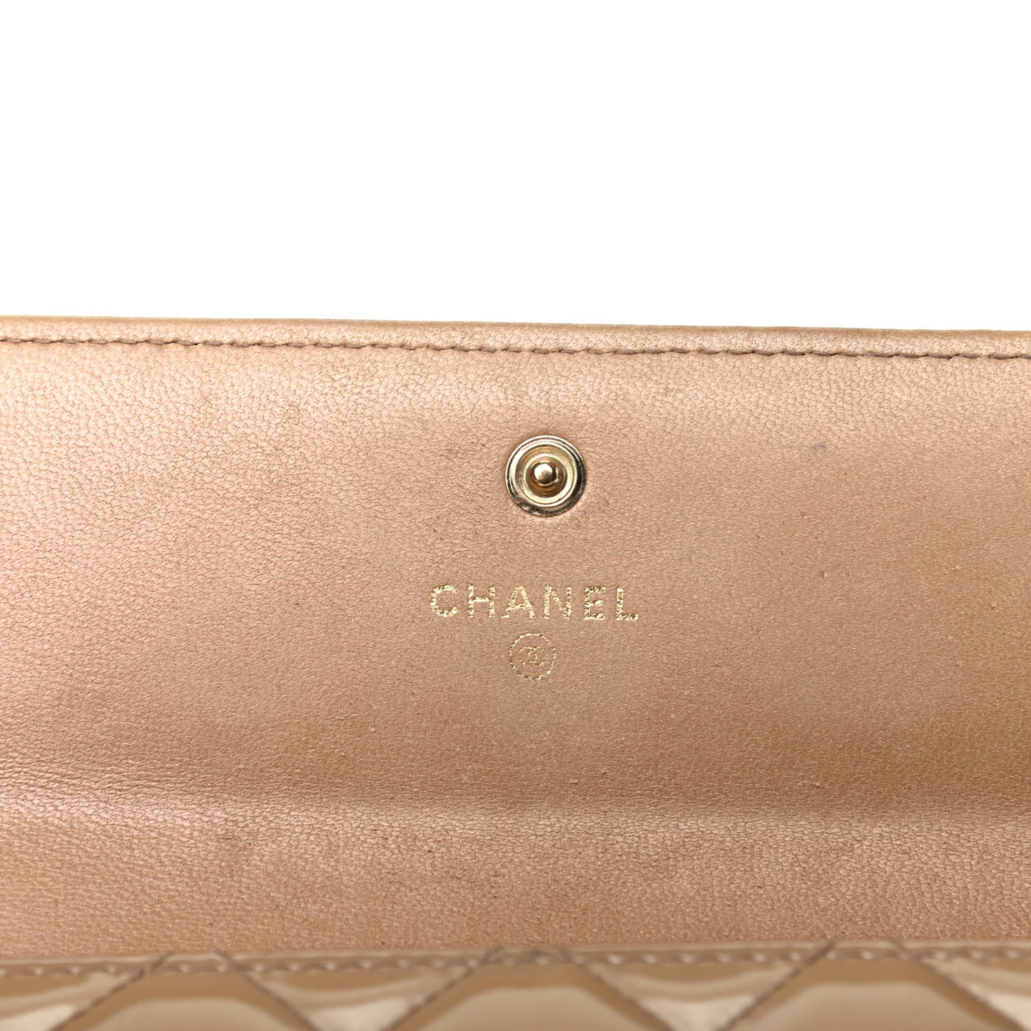 Iridescent Patent Calfskin Quilted Boy Flap Wallet Dark Beige