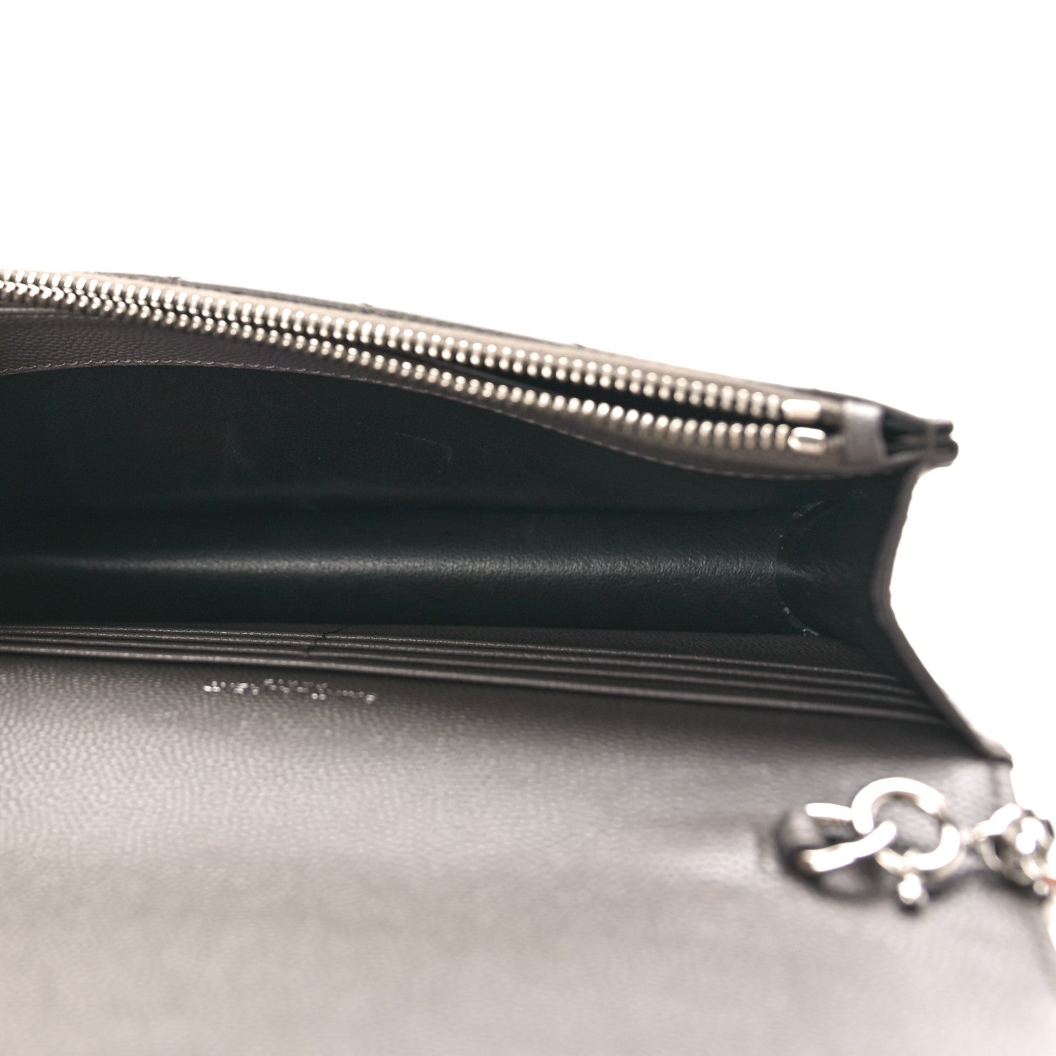 Saint Laurent Grain De Poudre Matelasse Chevron Monogram Envelope Chain Wallet Coal 5 of 8
