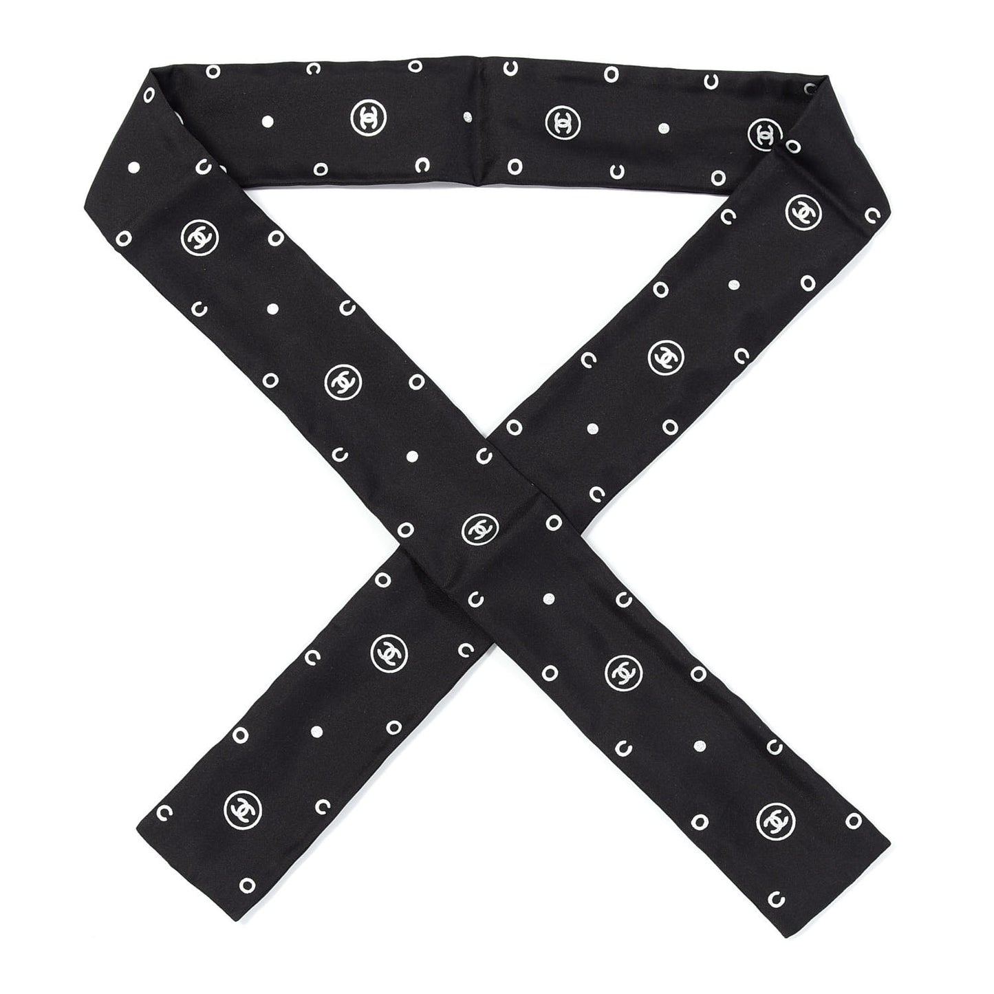 Silk CC Polka Dot Slim Bandeau Scarf Black Silver