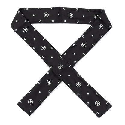 Chanel Silk CC Polka Dot Slim Bandeau Scarf Black Silver 1 of 3