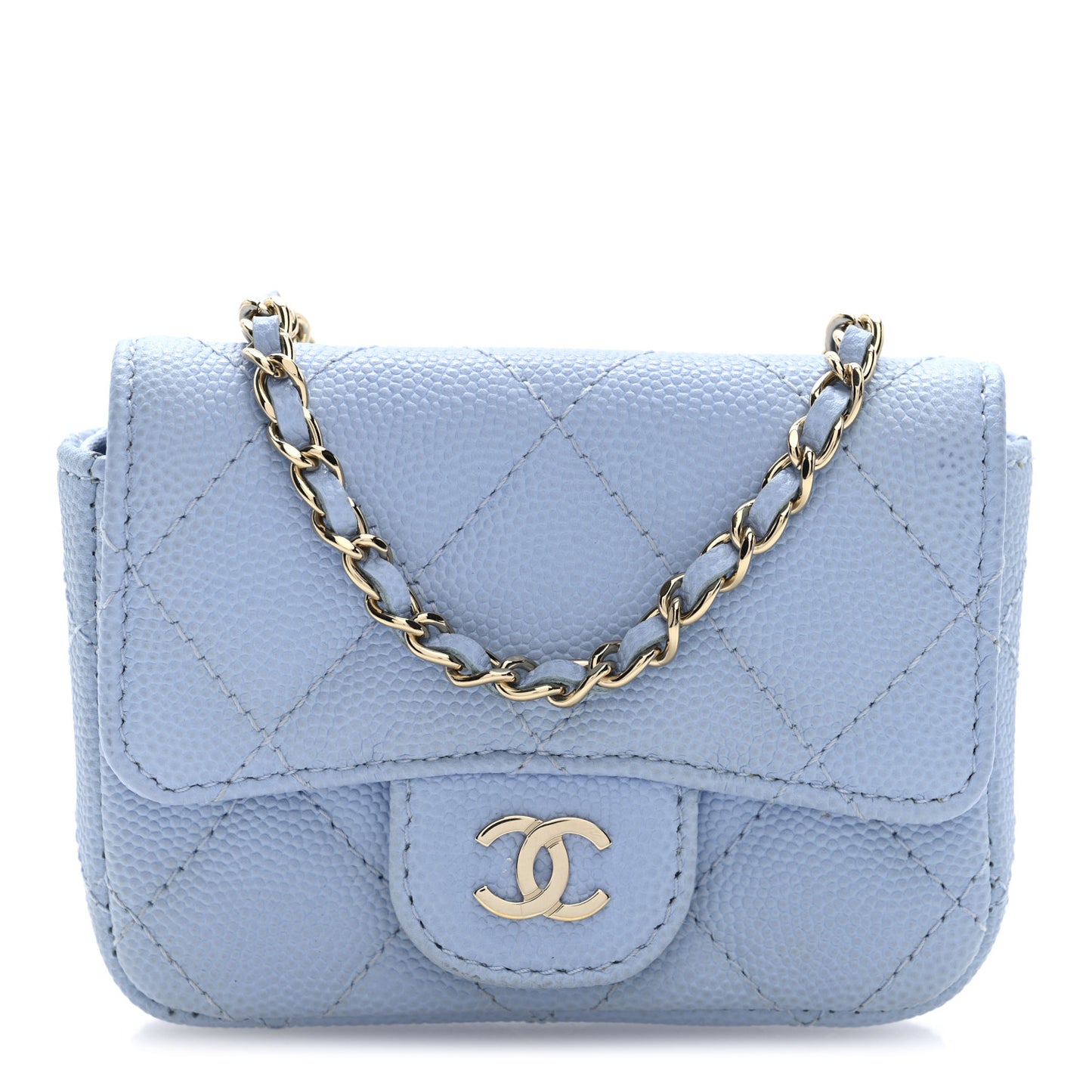 Caviar Quilted Mini Chain Belt Bag Light Blue