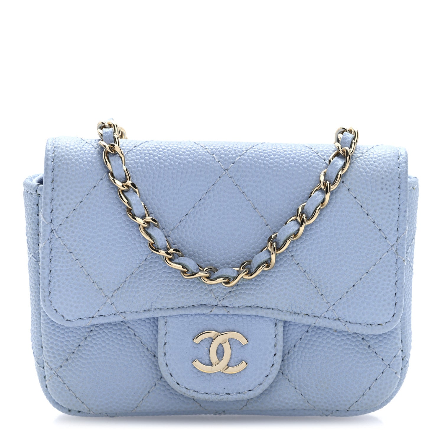 Chanel Caviar Quilted Mini Chain Belt Bag Light Blue 1 of 10