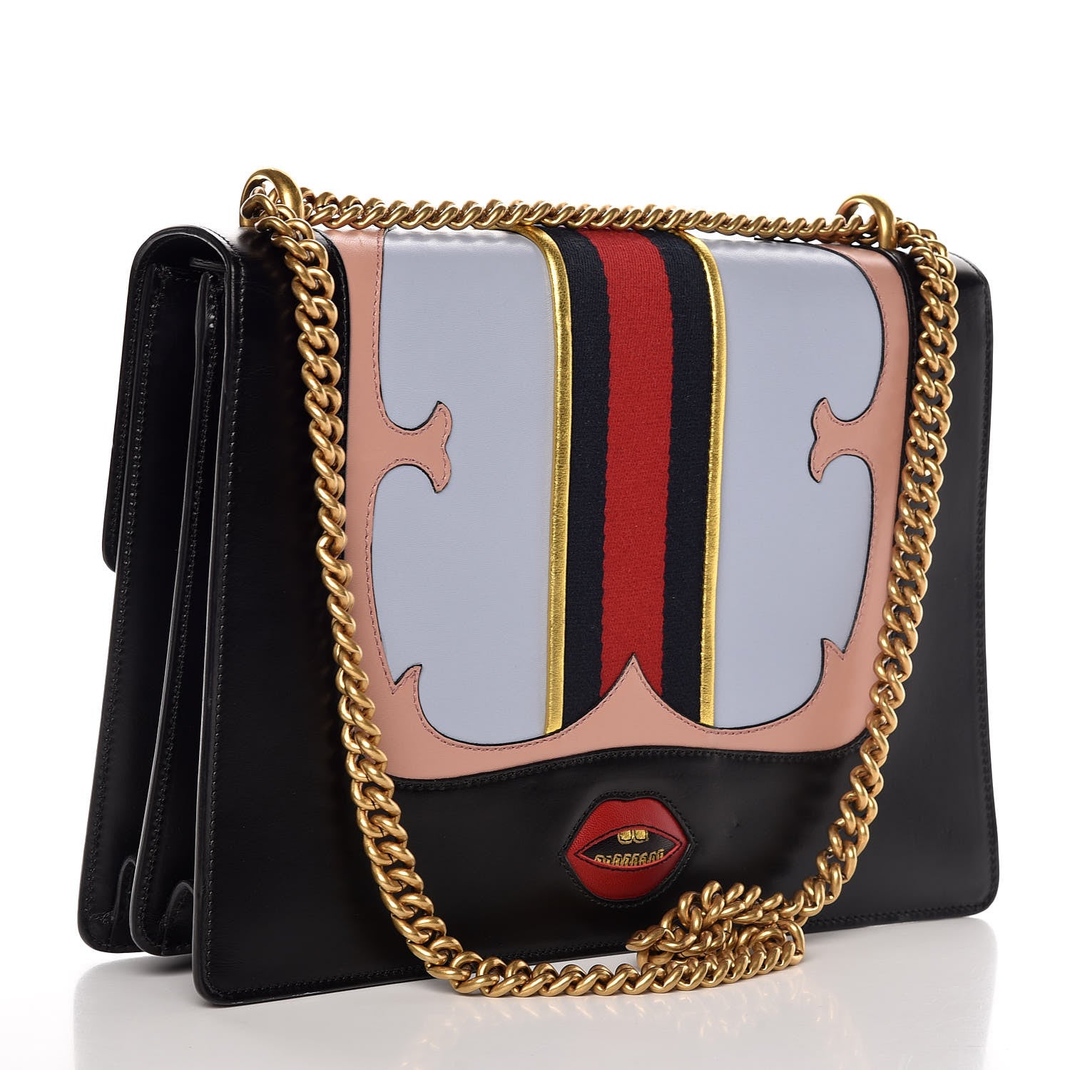 Gucci Calfskin Web Heart Medium GG Marmont Chain Handle Bag Black 3 of 18