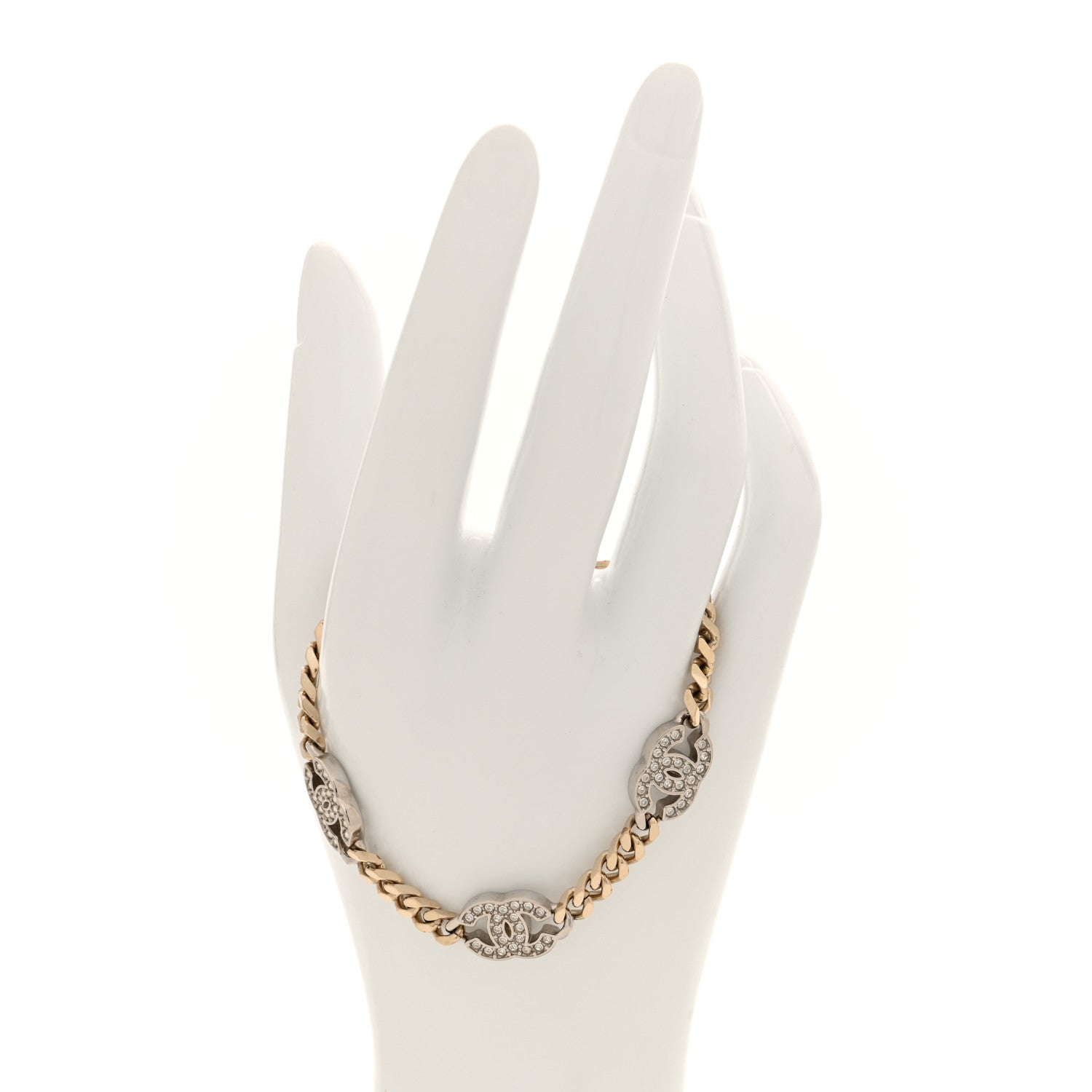Chanel Crystal CC Chain Bracelet Gold Silver 2 of 5