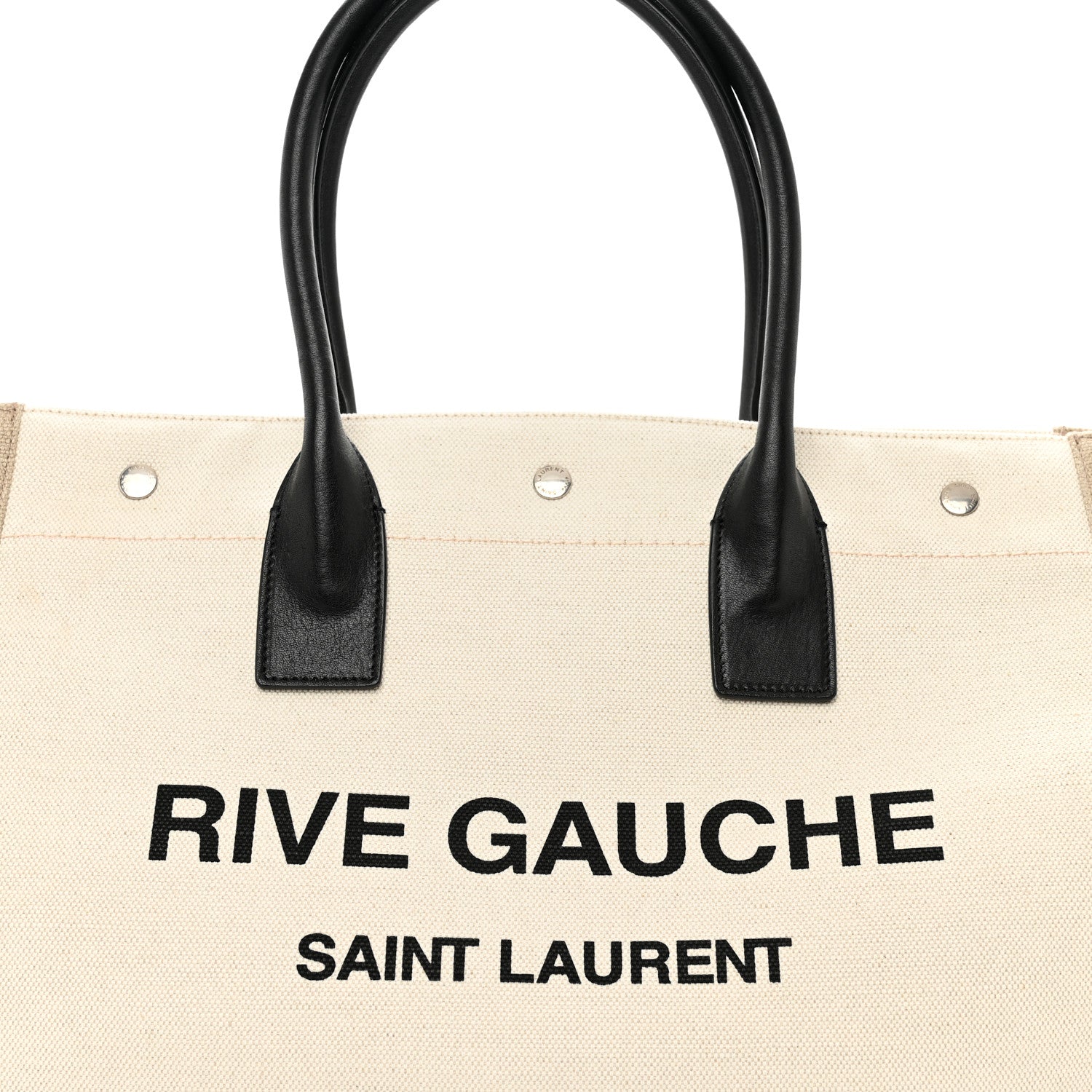 Saint Laurent Linen Calfskin Small Rive Gauche Tote Greggio Natural 7 of 9