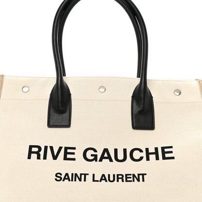 Saint Laurent Linen Calfskin Small Rive Gauche Tote Greggio Natural 7 of 9