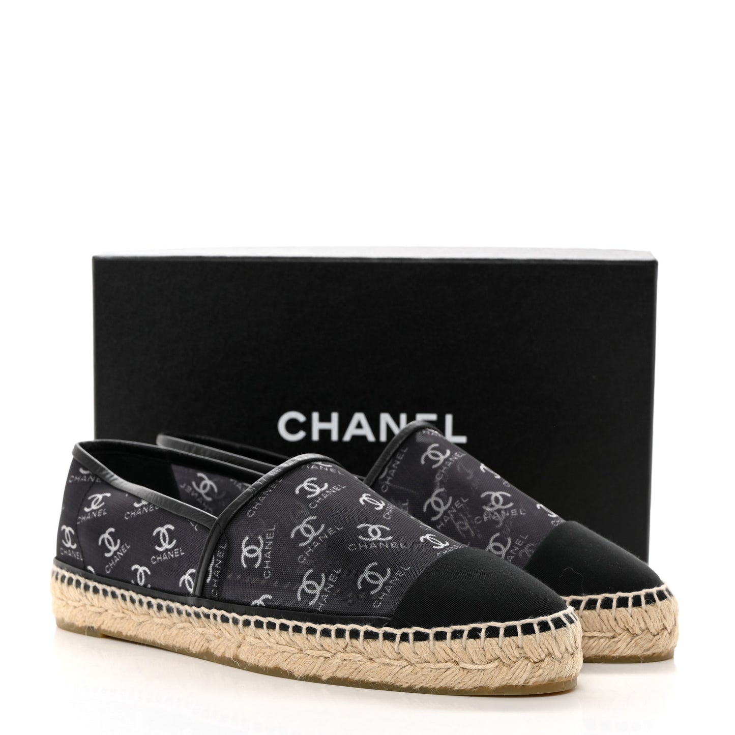 Mesh Grosgrain CC Espadrilles 41 Black White