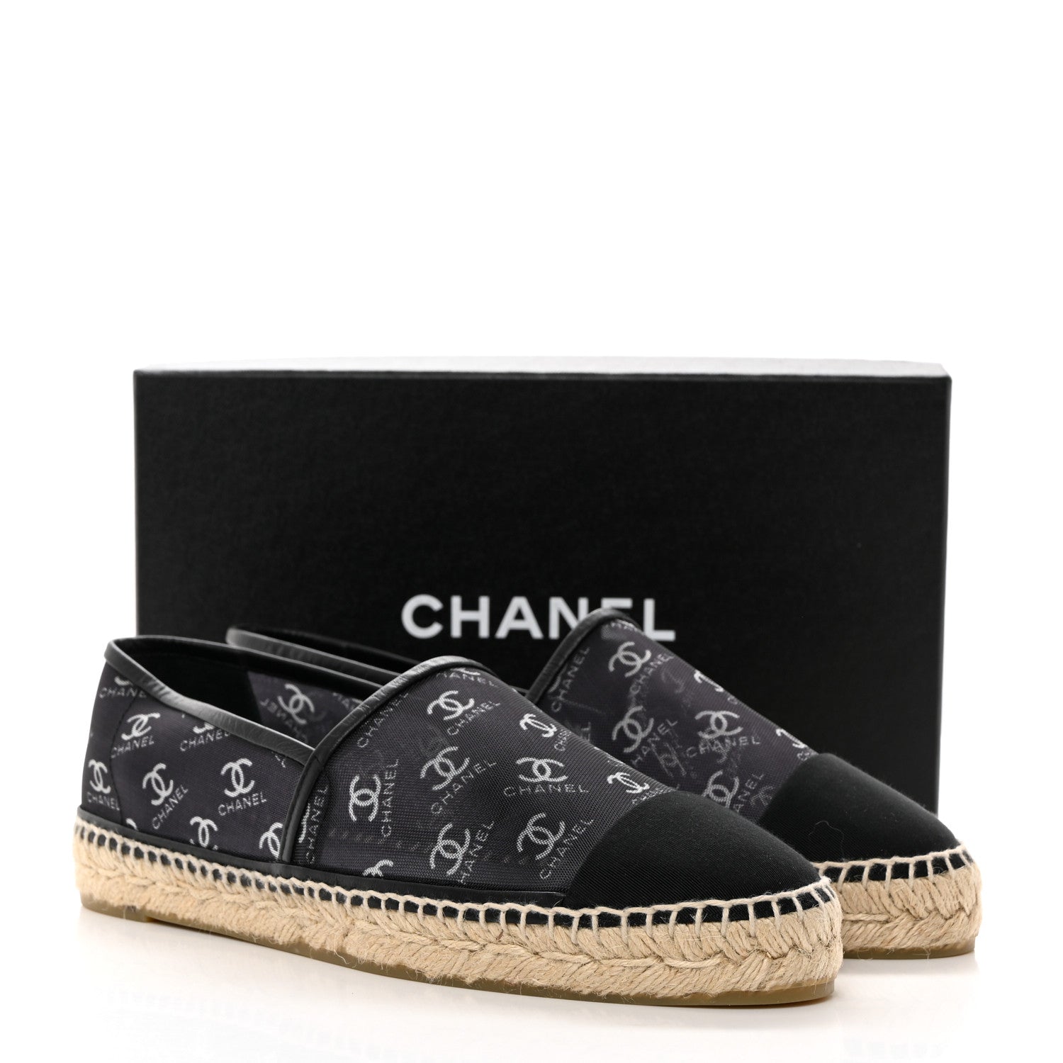 Chanel Mesh Grosgrain CC Espadrilles 41 Black White 9 of 9