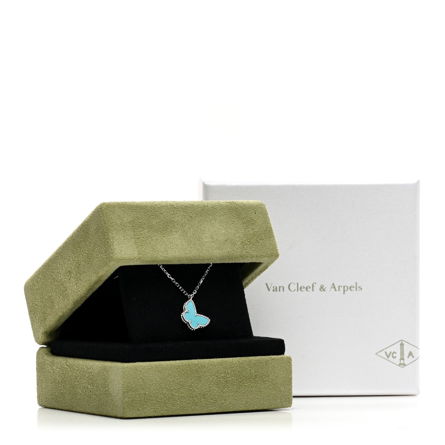 Van Cleef & Arpels 18K White Gold Turquoise Sweet Alhambra Butterfly Pendant Necklace 6 of 6