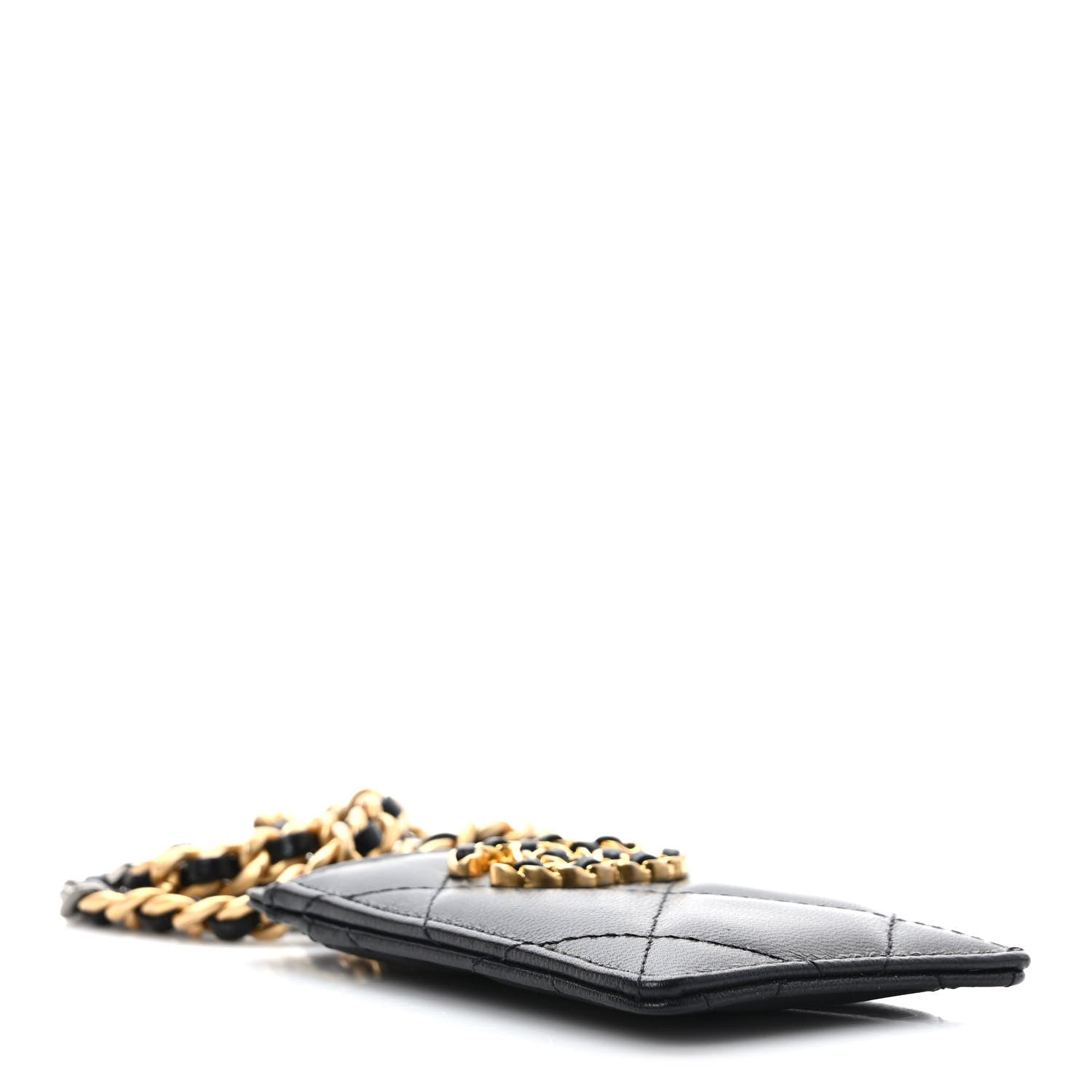 Chanel Shiny Goatskin Quilted Chanel 19 Card Holder On Chain Black 4 of 7