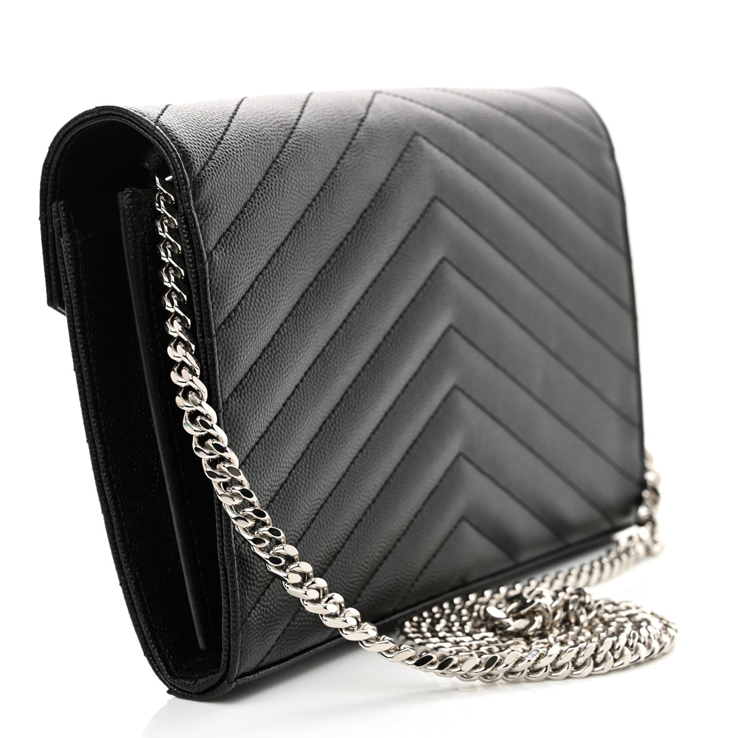 Grain De Poudre Matelasse Chevron Monogram Chain Wallet Black