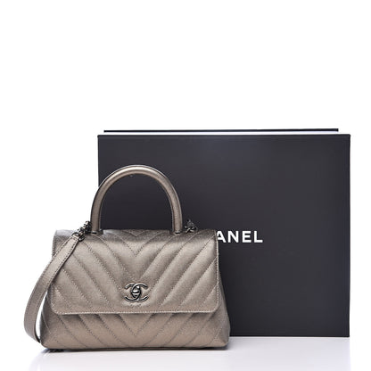 Chanel Metallic Caviar Chevron Quilted Mini Coco Handle Flap Light Gold 11 of 11