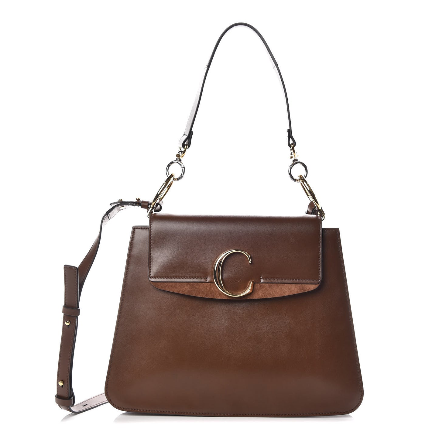 Calfskin Suede Medium C Shoulder Bag Sharp Brown