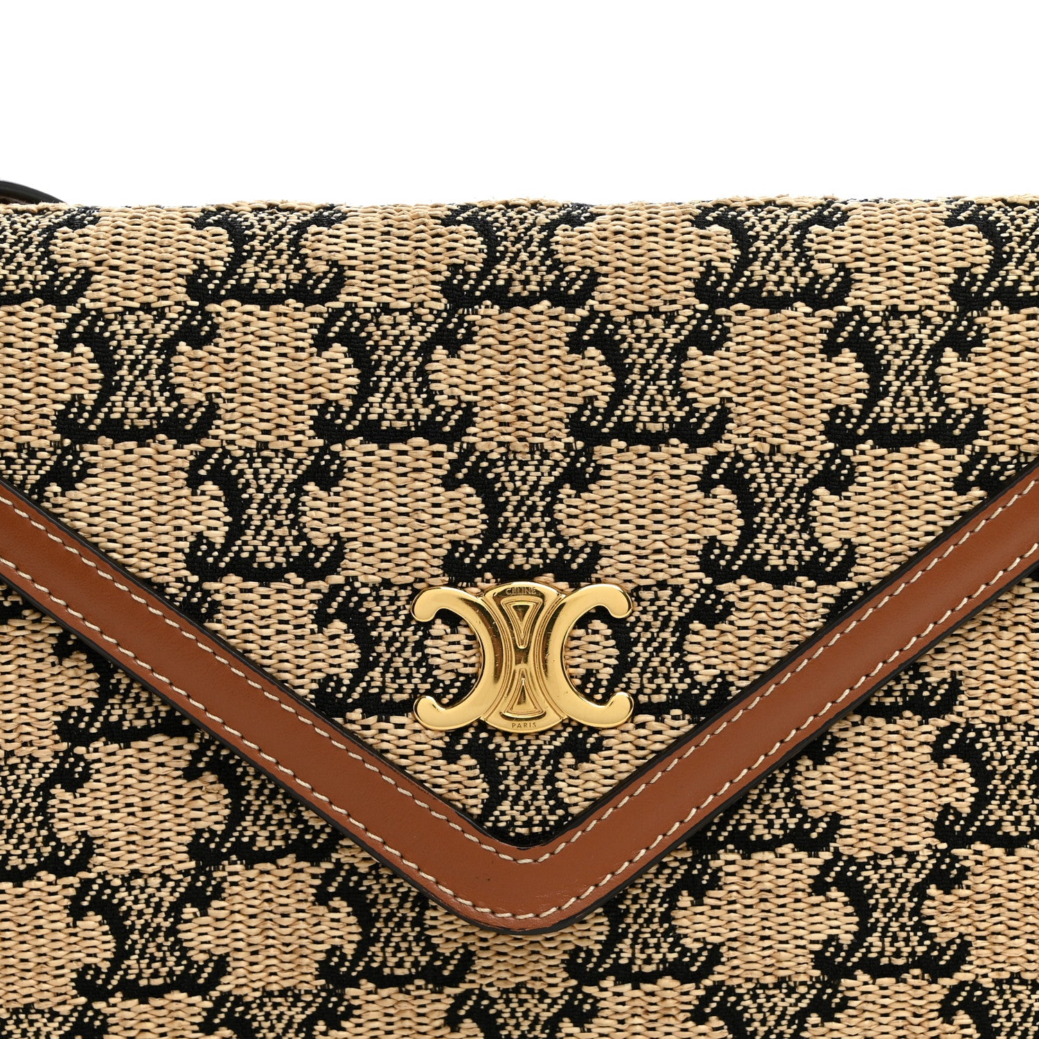 Celine Raffia Jacquard Calfskin Triomphe Wallet on Chain Natural Tan 7 of 9