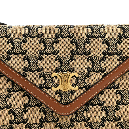 Celine Raffia Jacquard Calfskin Triomphe Wallet on Chain Natural Tan 7 of 9