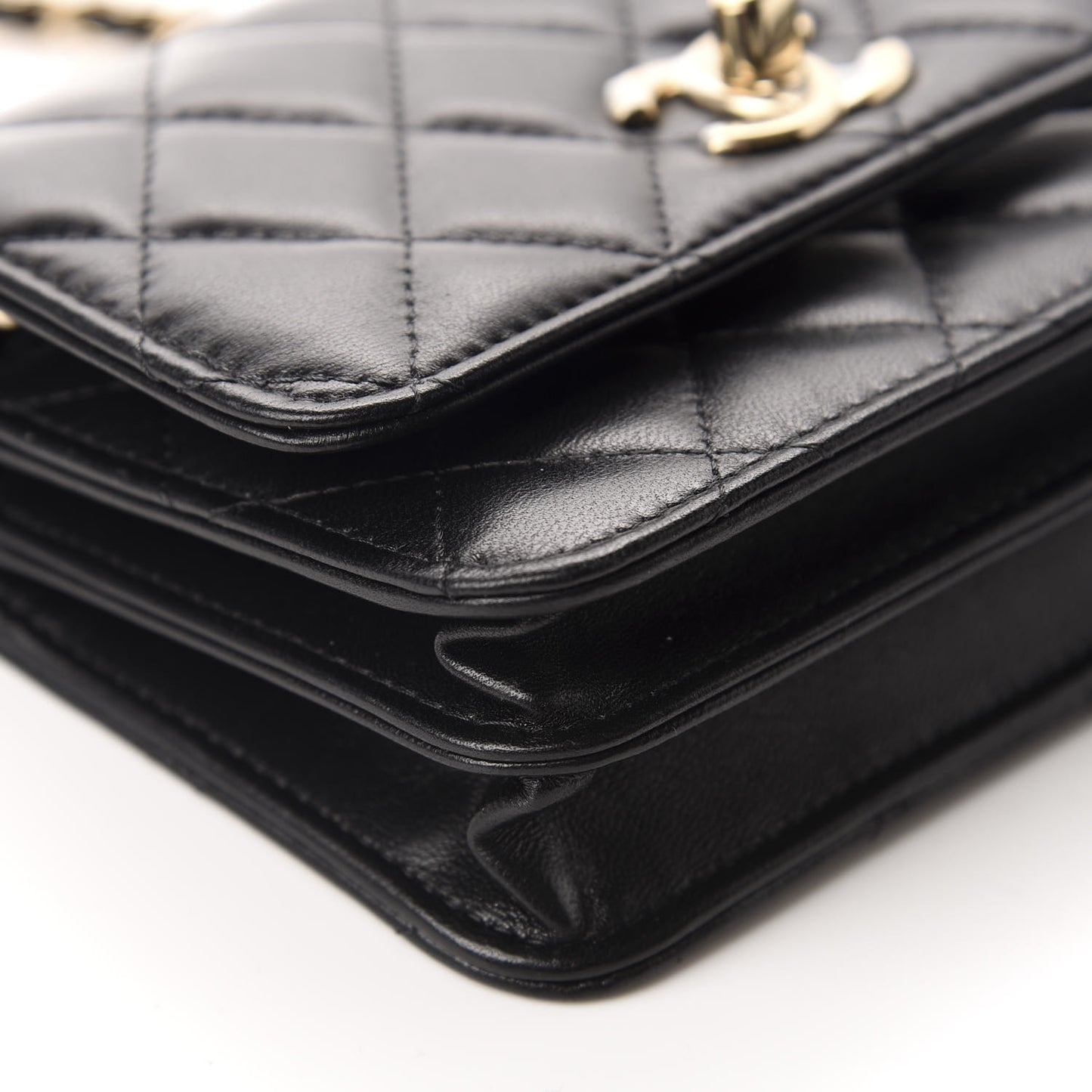 Lambskin Quilted Mini Trendy CC Wallet On Chain WOC Black
