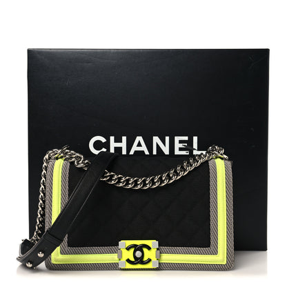 Chanel Canvas Quilted Medium Fluo Boy Flap Black Grey Yellow 11 of 11
