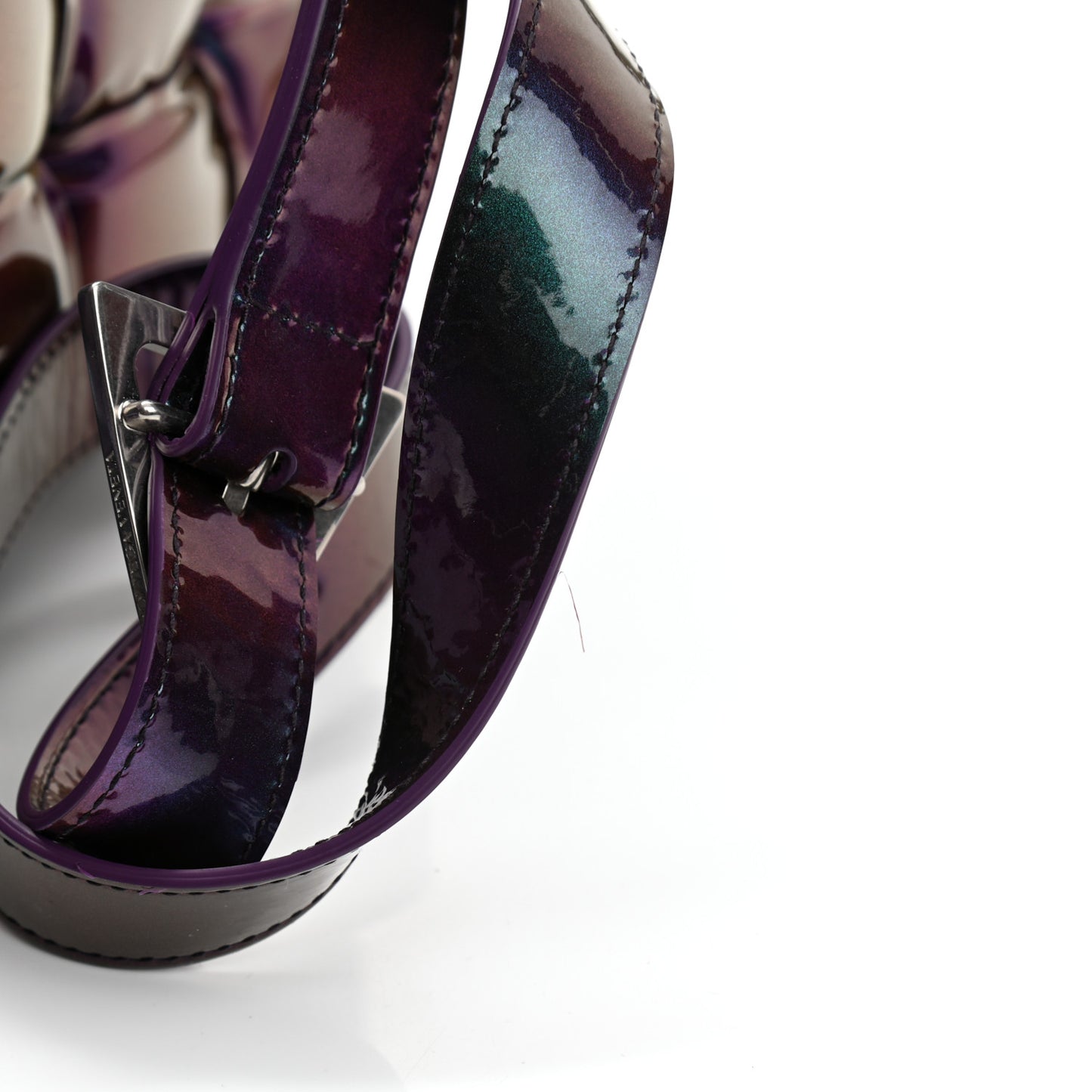 Glossy Nail Polish Nappa Maxi Intreccio Padded Cassette Crossbody Bag Holographic
