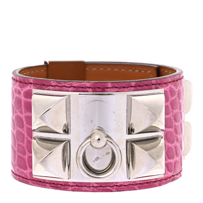Hermes Shiny Alligator Collier De Chien CDC Bracelet S Rose Scheherazade 4 of 6